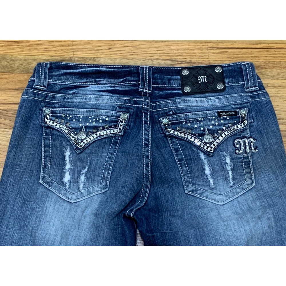 Miss Me Women's Easy Boot Cut Embellished Flap Pocket Blue Jeans Size 31x31